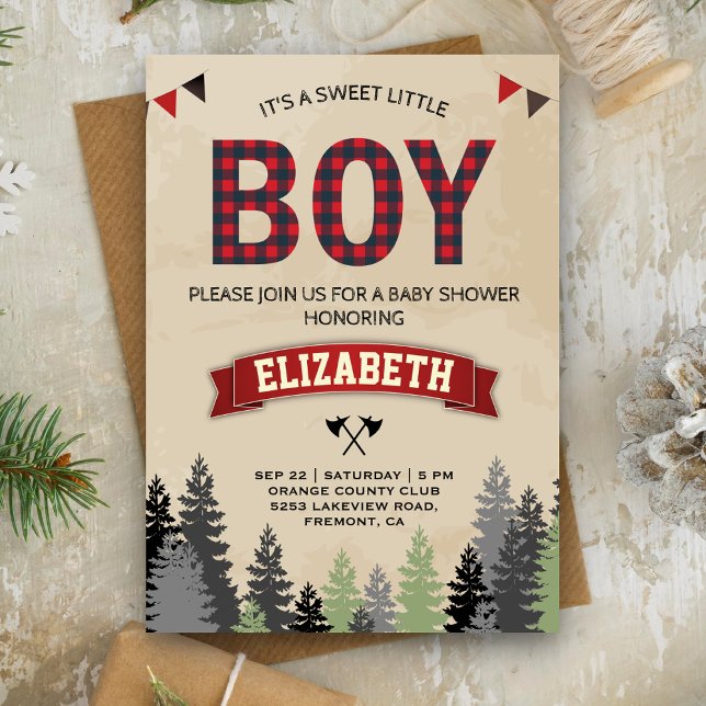 Rustic Flannel Lumberjack Boy Baby Shower Invitation (Creator Uploaded)
