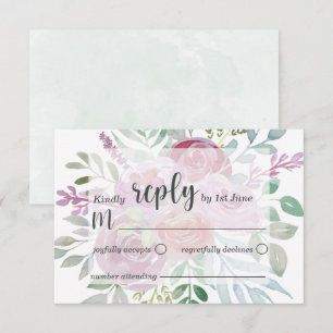 Rustic Flora Pink & Burgundy RSVP Wedding Card
