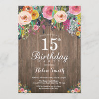 Rustic Floral 15th Birthday Invitation for Women