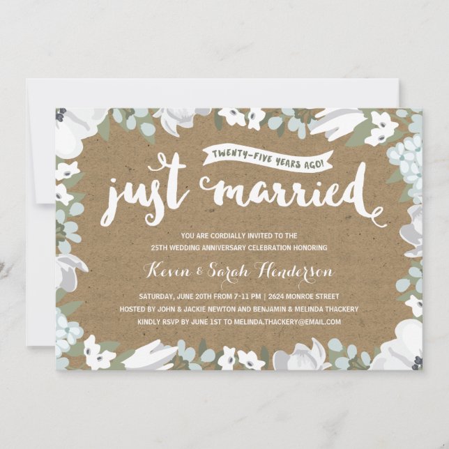 Rustic Floral 25th Wedding Anniversary Party Invitation (Front)