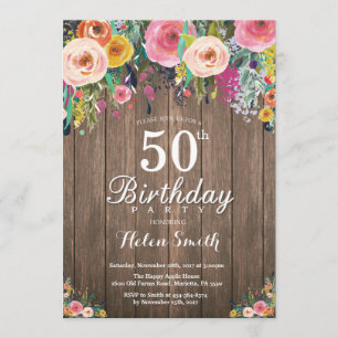 Rustic Floral 50th Birthday Invitation for Women