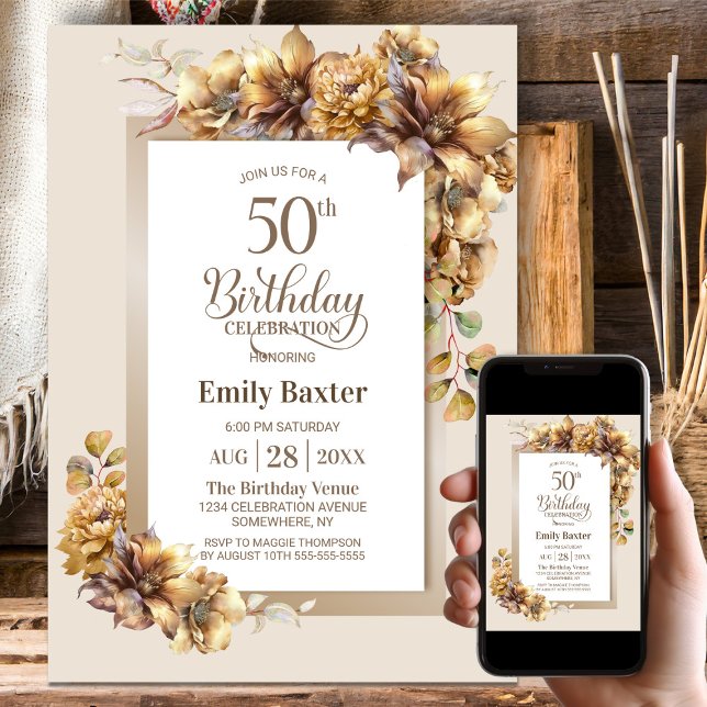 Rustic Floral 50th Birthday Party Invitation (Creator Uploaded)