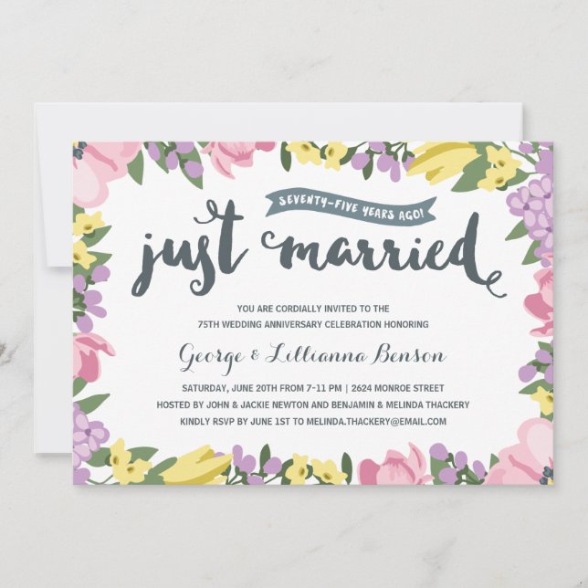 Rustic Floral | 75th Wedding Anniversary Invitation (Front)