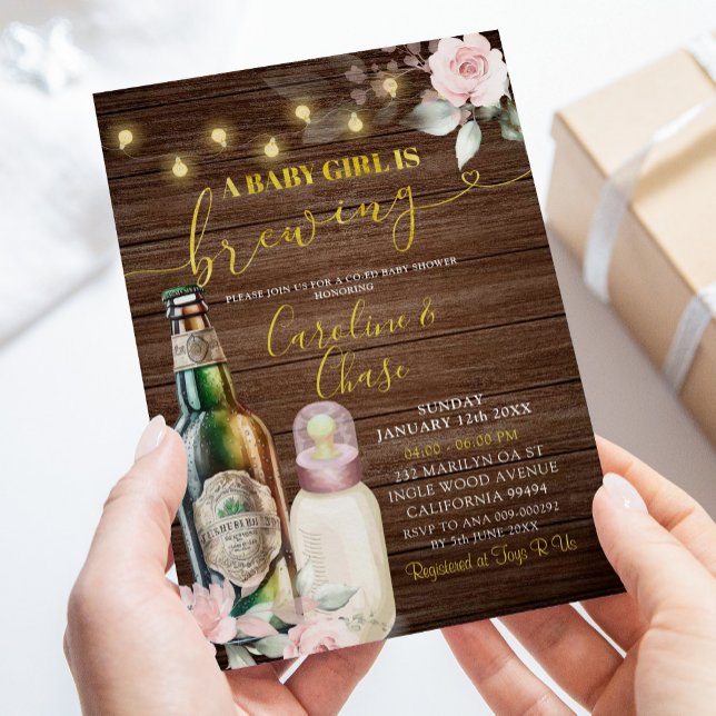 Rustic Floral A Baby Girl is Brewing Baby Shower Invitation (Creator Uploaded)
