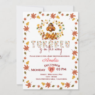 Rustic Floral A Little Turkey  Baby Shower  Invitation
