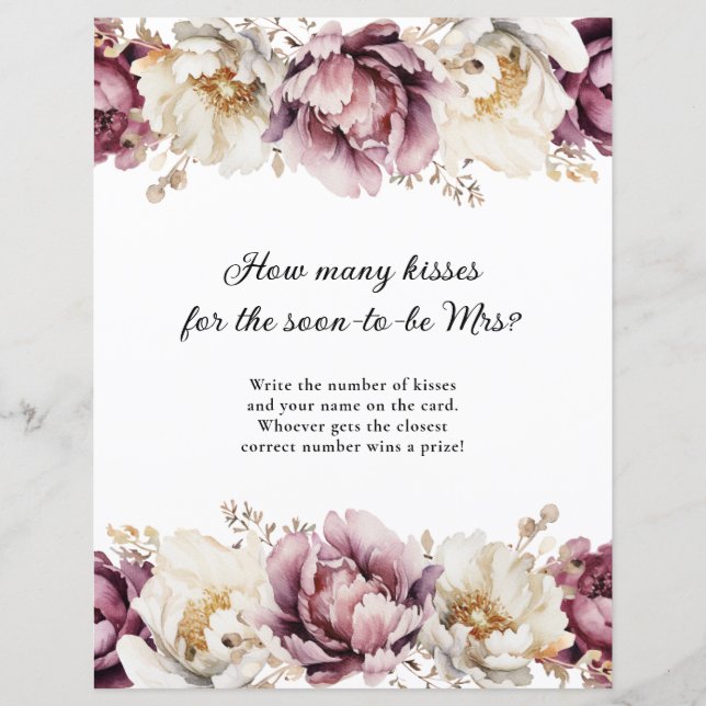 Rustic Floral Abundance How Many Kisses Game (Front)