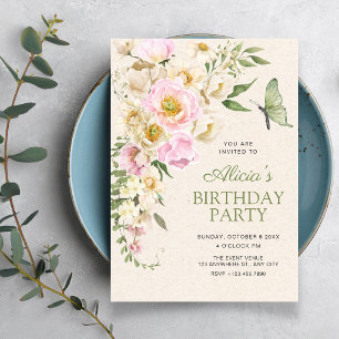 Rustic Floral aesthetic birthday Invitation