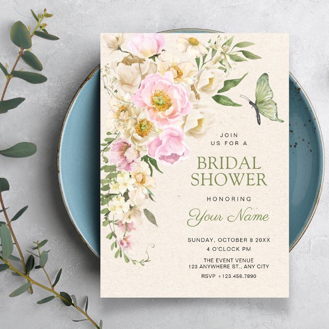 Rustic Floral aesthetic bridal shower Invitation (Creator Uploaded)