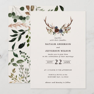 Rustic floral and antlers wedding navy burgundy