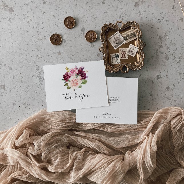Rustic Floral and Botanical Foliage Flat Wedding Thank You Card (Creator Uploaded)