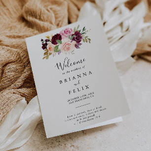 Rustic Floral and Botanical Foliage Folded Wedding Programme