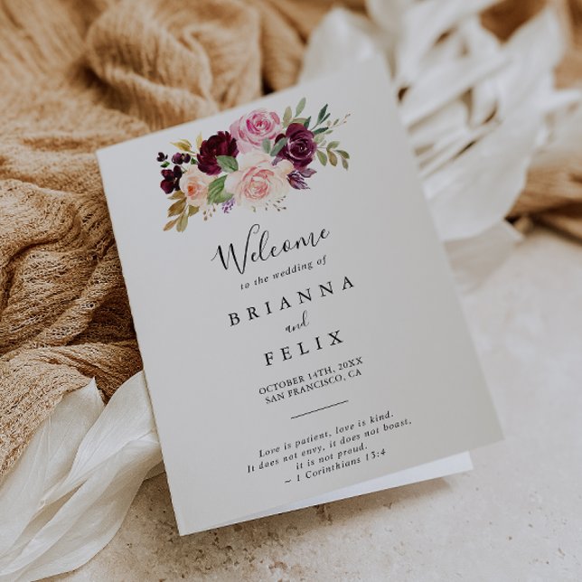 Rustic Floral and Botanical Foliage Folded Wedding Programme (Creator Uploaded)