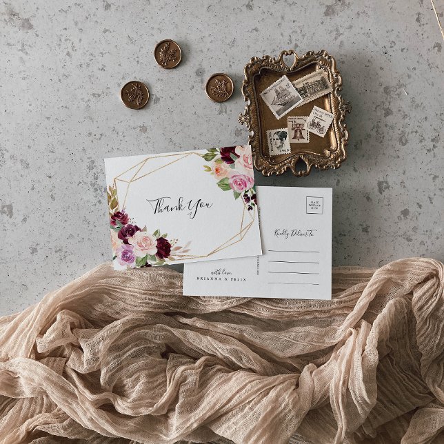 Rustic Floral and Botanical Foliage Thank You Postcard (Creator Uploaded)