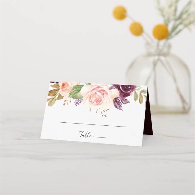 Rustic Floral and Botanical Foliage Wedding Place Card (Front)
