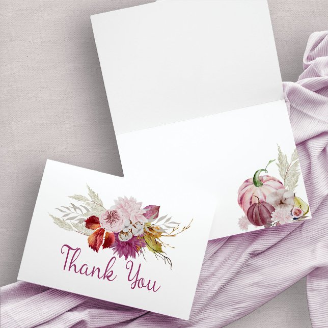 Rustic Floral and Pink Pumpkin Patch Thank You Card (Rustic Pumpkin Thank You card)