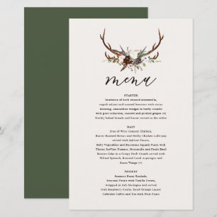 Rustic floral and stag antlers wedding menu