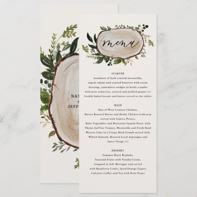 Rustic floral and woodlice antlers wedding menu (Front/Back)