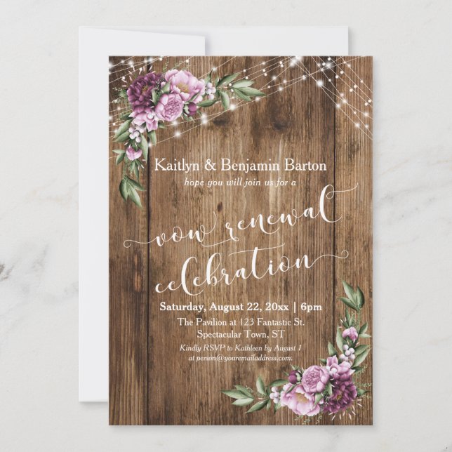 Rustic Floral Anniversary Vow Renewal Celebration Invitation (Front)