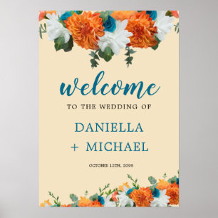 Rustic Floral Antlers BOHO Wedding Poster
