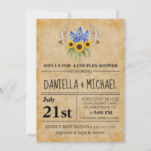 Rustic Floral Antlers Couples Shower Wedding Invitation