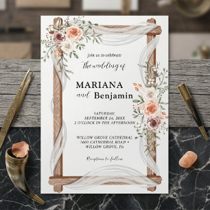 Rustic Floral Arch Blush Rose Garden Wedding Invitation