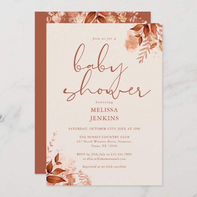 Rustic Floral Autumn Fall Baby Shower Invitation (Front/Back)