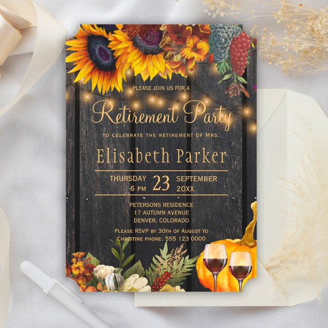 Rustic floral autumn fall elegant retirement party invitation (You can choose among different shapes of the card)