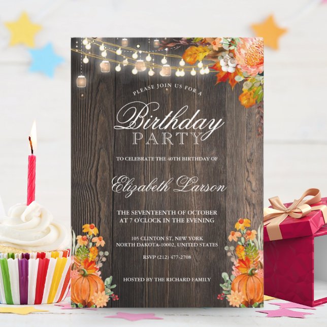 Rustic Floral Autumn Fall Pumpkin Birthday Party Invitation (Creator Uploaded)