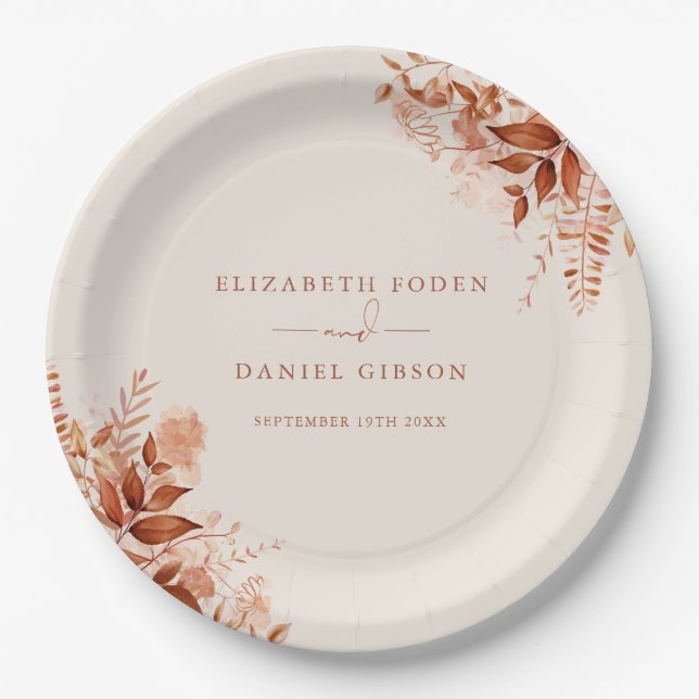 Rustic Floral Autumn Fall Wedding Paper Plate (Front)