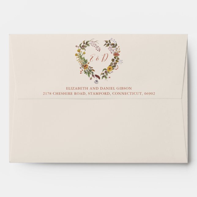 Rustic Floral Autumn Fall Wedding return Address Envelope (Back (Top Flap))