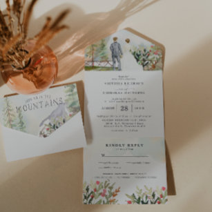 Rustic Floral Autumn Mountain Wedding All In One Invitation