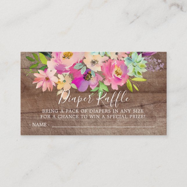 Rustic Floral Baby Shower Diaper Raffle Ticket Enclosure Card (Front)
