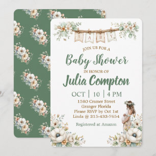 Rustic Floral Baby Shower Invitation 