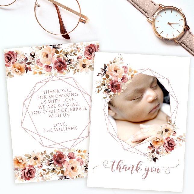 Rustic floral baby shower photo thank you cards (Creator Uploaded)