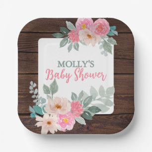 Rustic Floral Baby Shower Plate Square