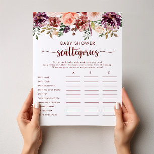 Rustic Floral Baby Shower Scattegories Game