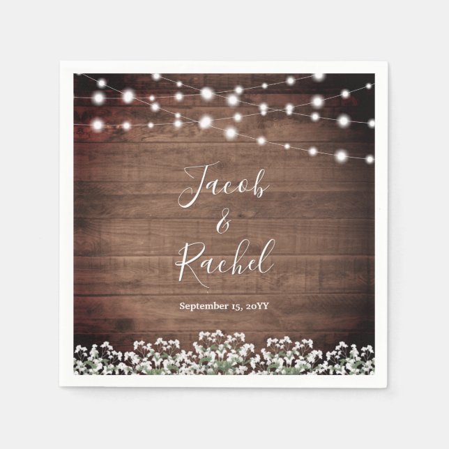 Rustic Floral Baby's Breath String Lights Wedding Napkin (Front)