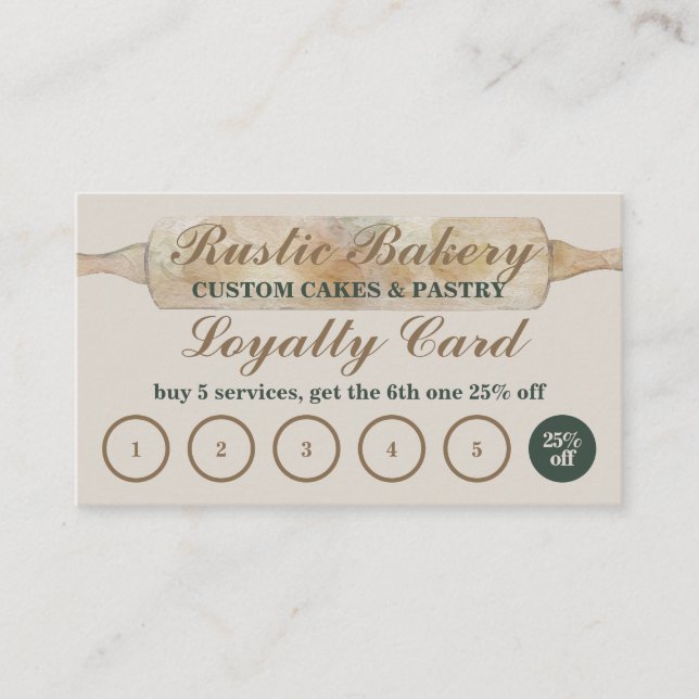 Rustic Floral Bakery Loyalty Buy five get free Business Card (Front)