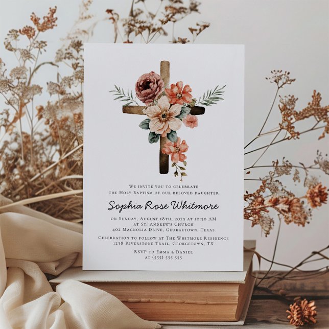 Rustic Floral Baptism Invitation (Creator Uploaded)