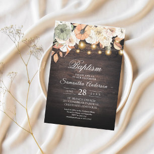 Rustic Floral Baptism Invitation   Fall Wood 