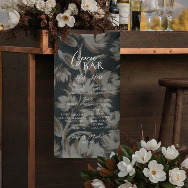 Rustic Floral Bar Menu Wedding Reception Decor Banner (Rustic Floral Bar Menu Wedding Reception Decor Banner)