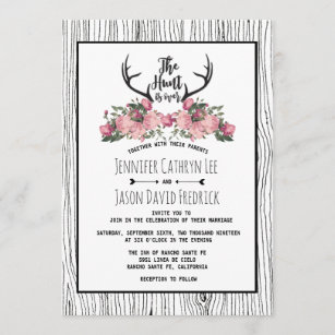Rustic Floral Barnwood Hunt is Over Wedding Invitation