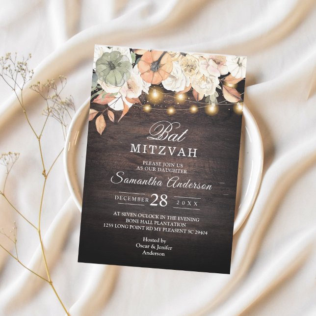 Rustic Floral Bat Mitzvah Invitation | Autumn  (Creator Uploaded)