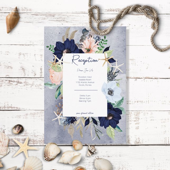Rustic Floral Beach Nautical Reception Card (Creator Uploaded)