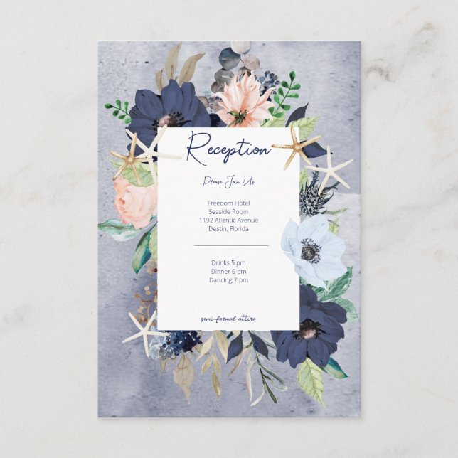 Rustic Floral Beach Nautical Reception Enclosure Card (Front)