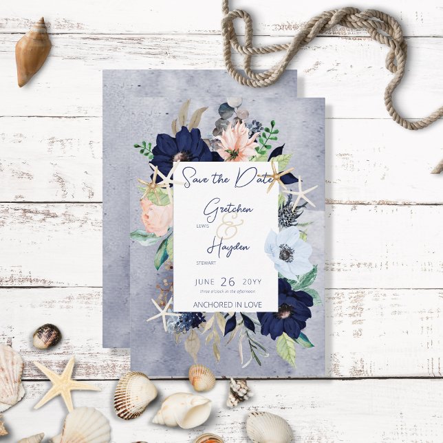 Rustic Floral Beach Nautical Save the Date Card (Creator Uploaded)