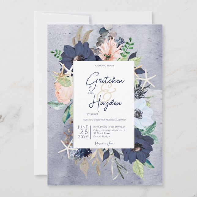 Rustic Floral Beach Nautical Wedding Invitation (Front)