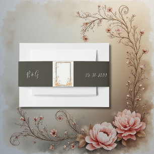 Rustic Floral Beige Wedding Invitation Belly Band