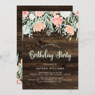 Rustic Floral Birthday Party Invitation