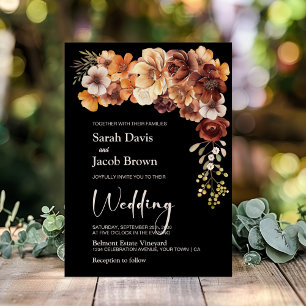 Rustic Floral Black Wedding Invitation